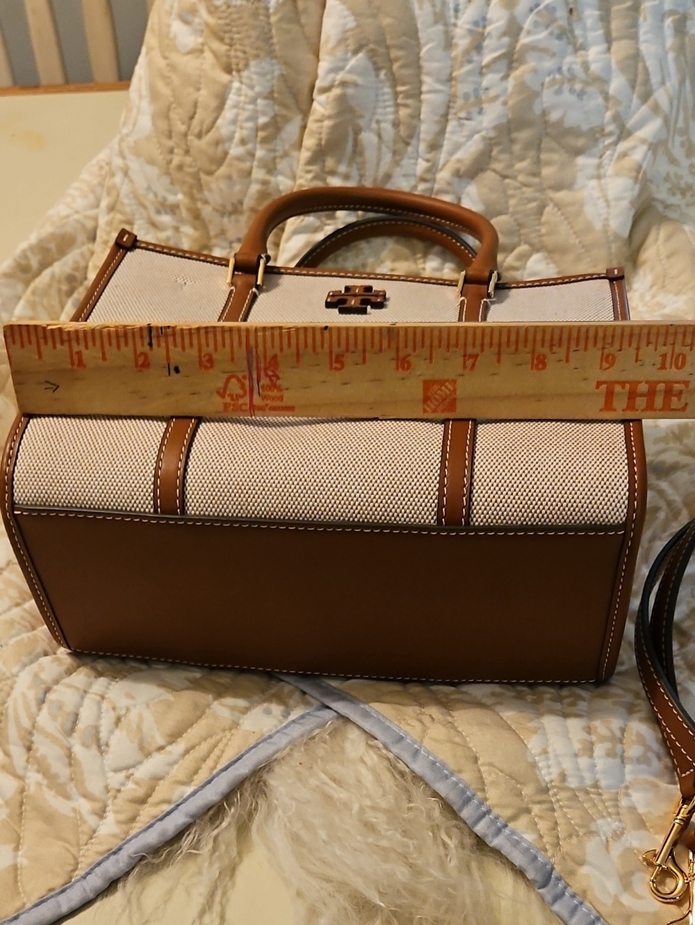 Tory Burch Blake Cream Canvas Satchel with Brown Leather Trim - Picture 15 of 15